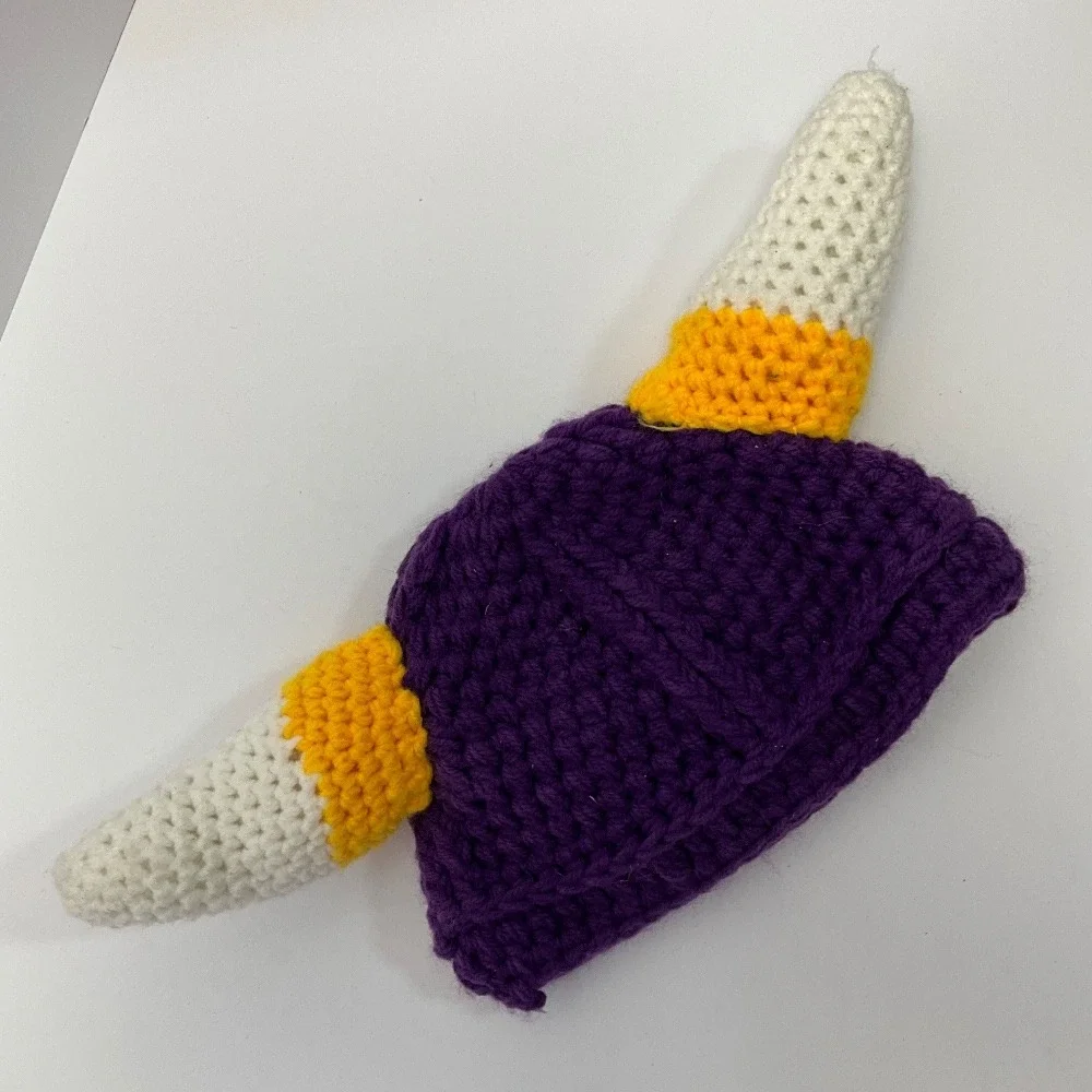 Handmade Minnesota Vikings Kids Stocking Hat with Horns Purple Gold Crochet Knit